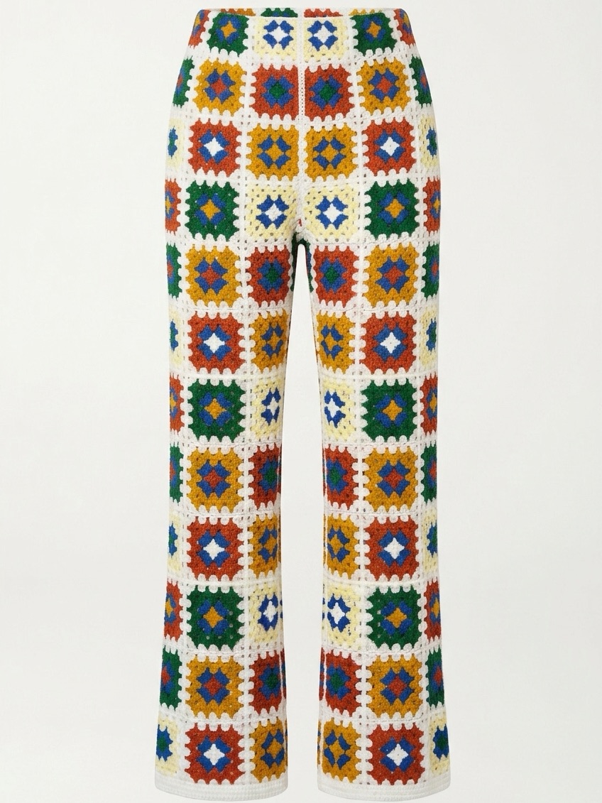Fashion Nova Crochet Granny Square Wide-Leg Pants - White Multi